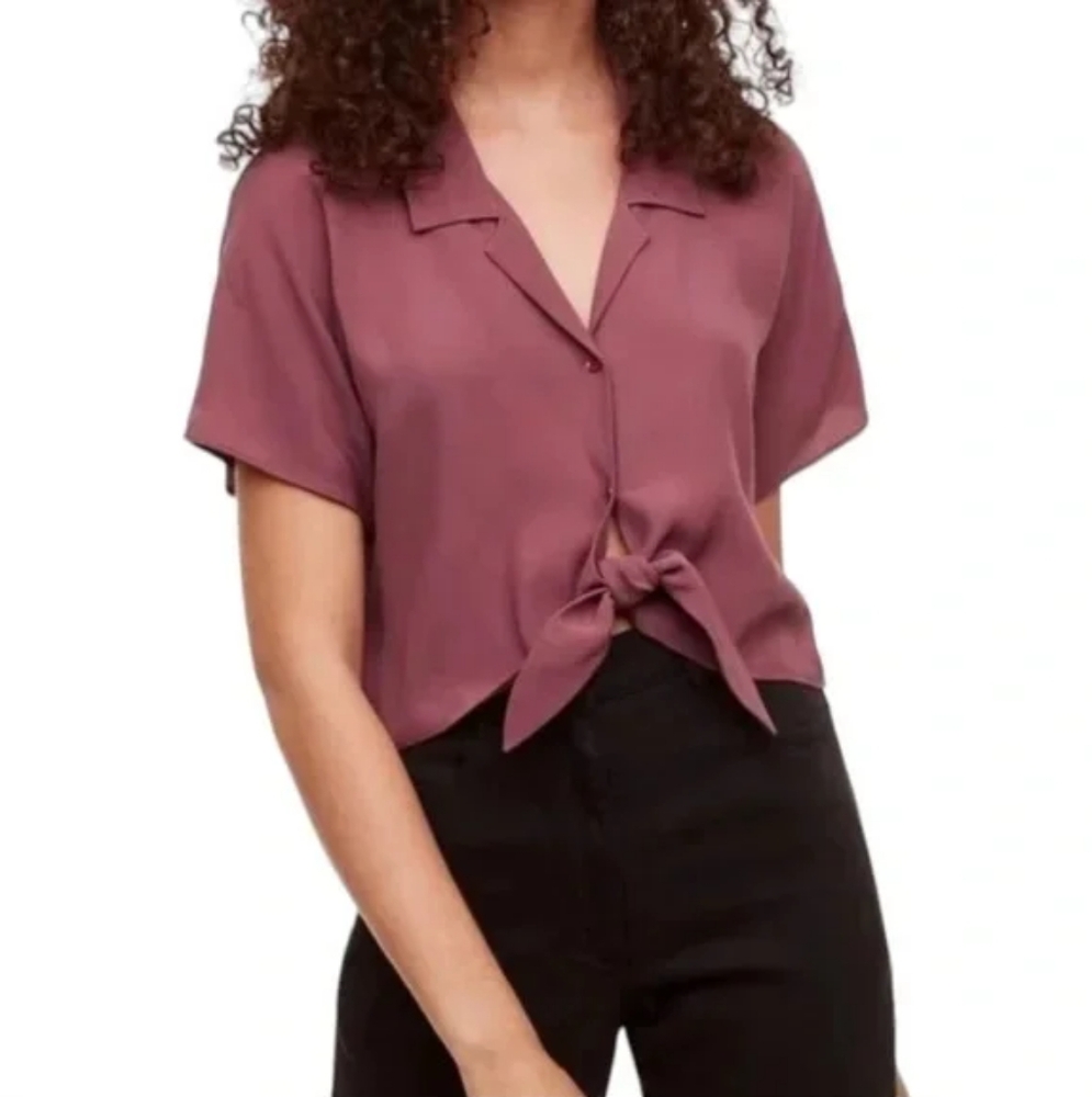 Women's Mauve Tie-Front Blouse